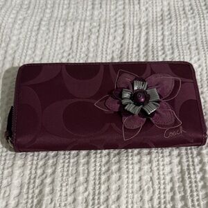 Coach Dark Purple Wallet with Floral Accent